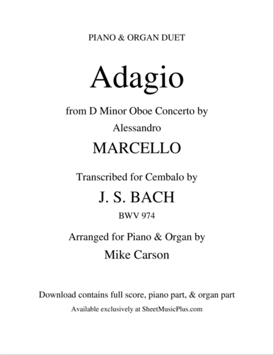 Book cover for Adagio, BWV 974 (J. S. Bach) PIANO & ORGAN DUET