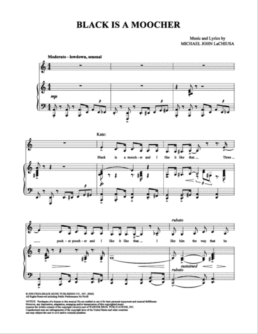 Black Is a Moocher Piano, Vocal, Guitar scores gallery preview page 1