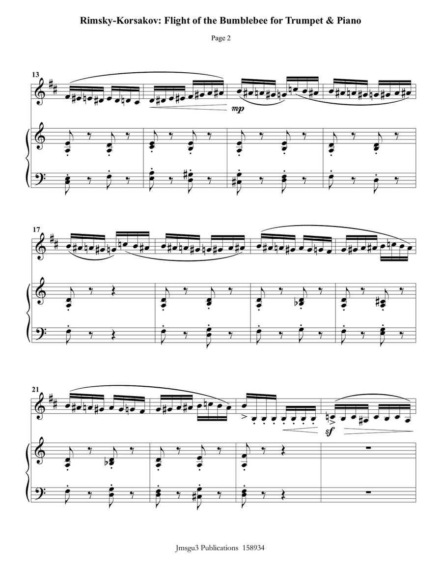 Korsakov: Flight of the Bumblebee for Trumpet & Piano B-Flat Trumpet scores gallery preview page 2