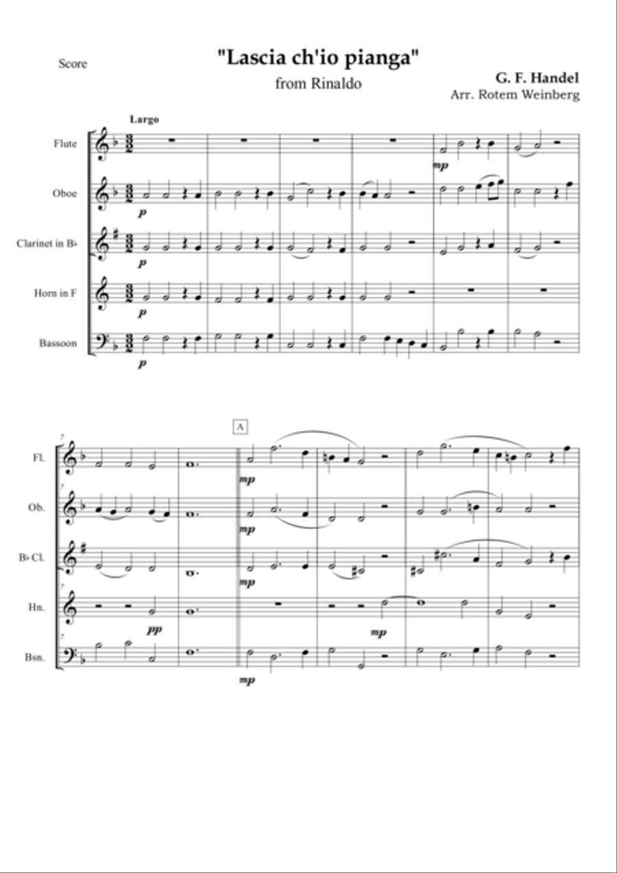 Lascia ch'io pianga, Aria from the opera 