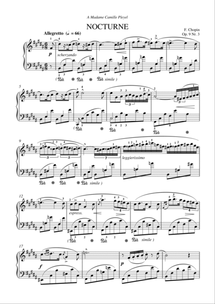 Chopin - Nocturne in B Major, Op. 9, No. 3 Piano Solo scores gallery preview page 2