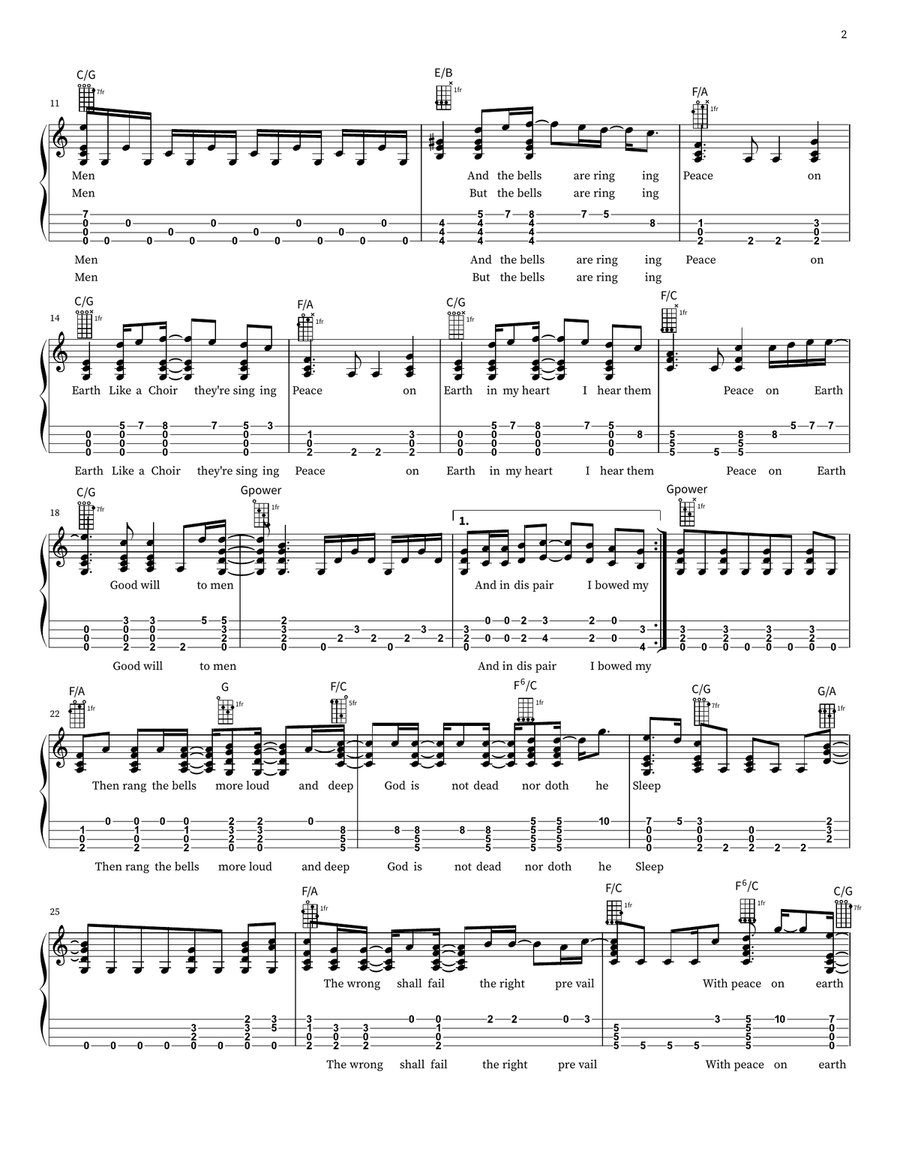 I Heard The Bells On Christmas Day Ukulele scores gallery preview page 2