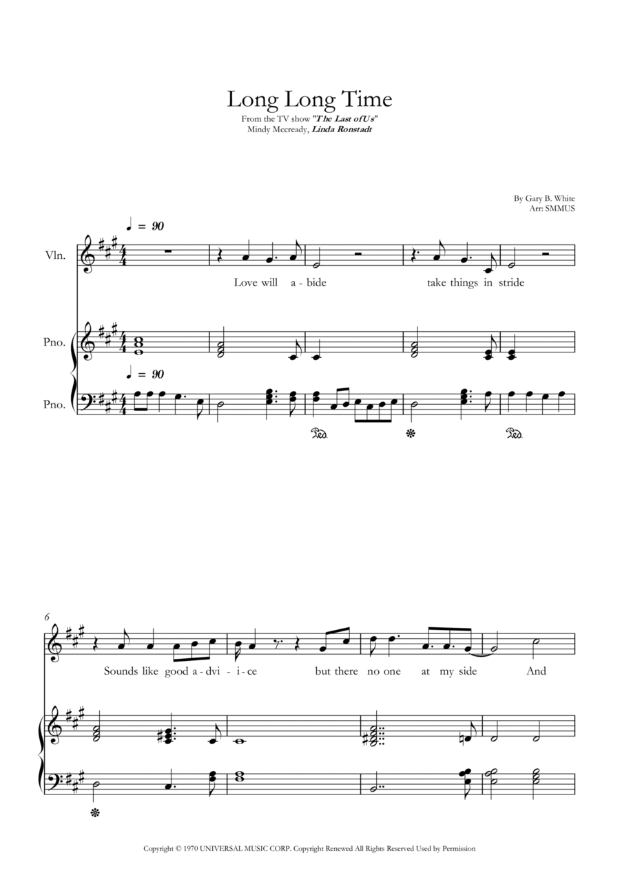 Long Long Time Violin Solo scores gallery preview page 1