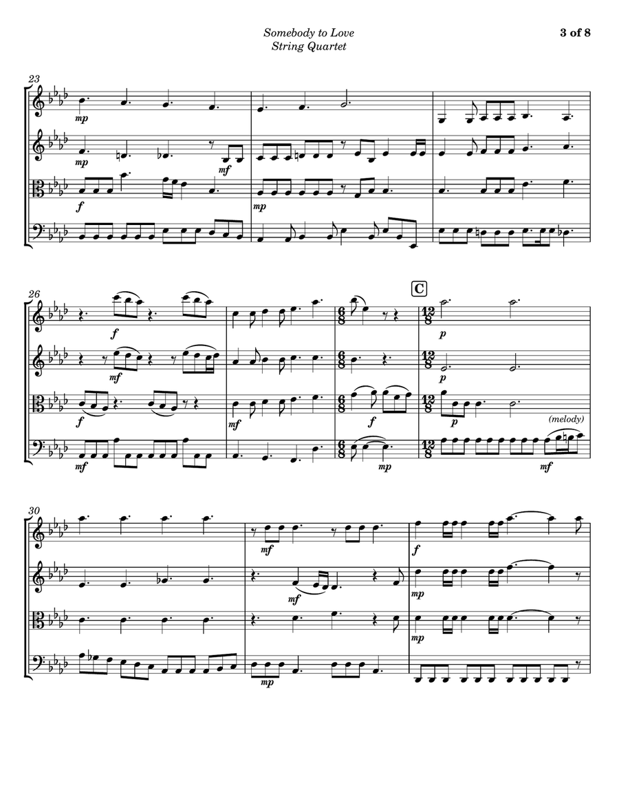 Somebody To Love String Quartet scores gallery preview page 3