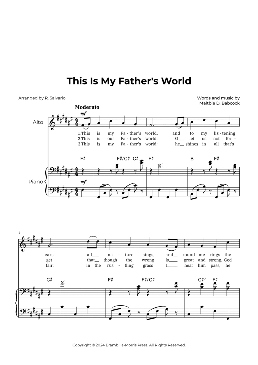 This Is My Father's World (Key of F-Sharp Major) Alto Voice scores gallery preview page 1