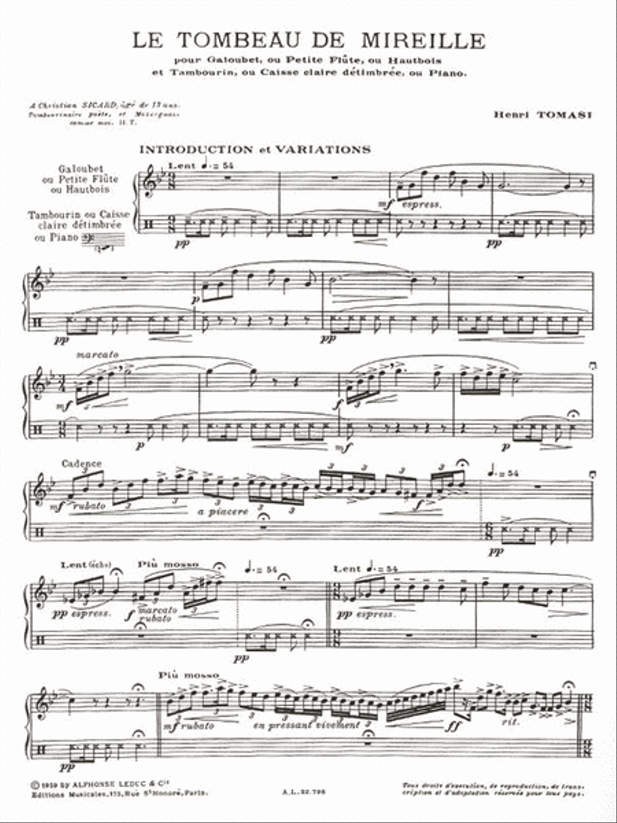 Mireille's Tomb, For Galoubet, Piccolo Or Oboe, With Tambourine, Toneles Oboe scores gallery preview page 2