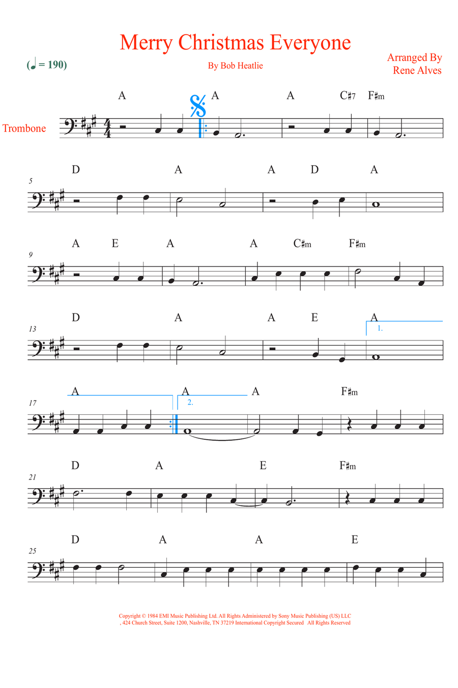 Merry Christmas Everyone Trombone Solo scores gallery preview page 1