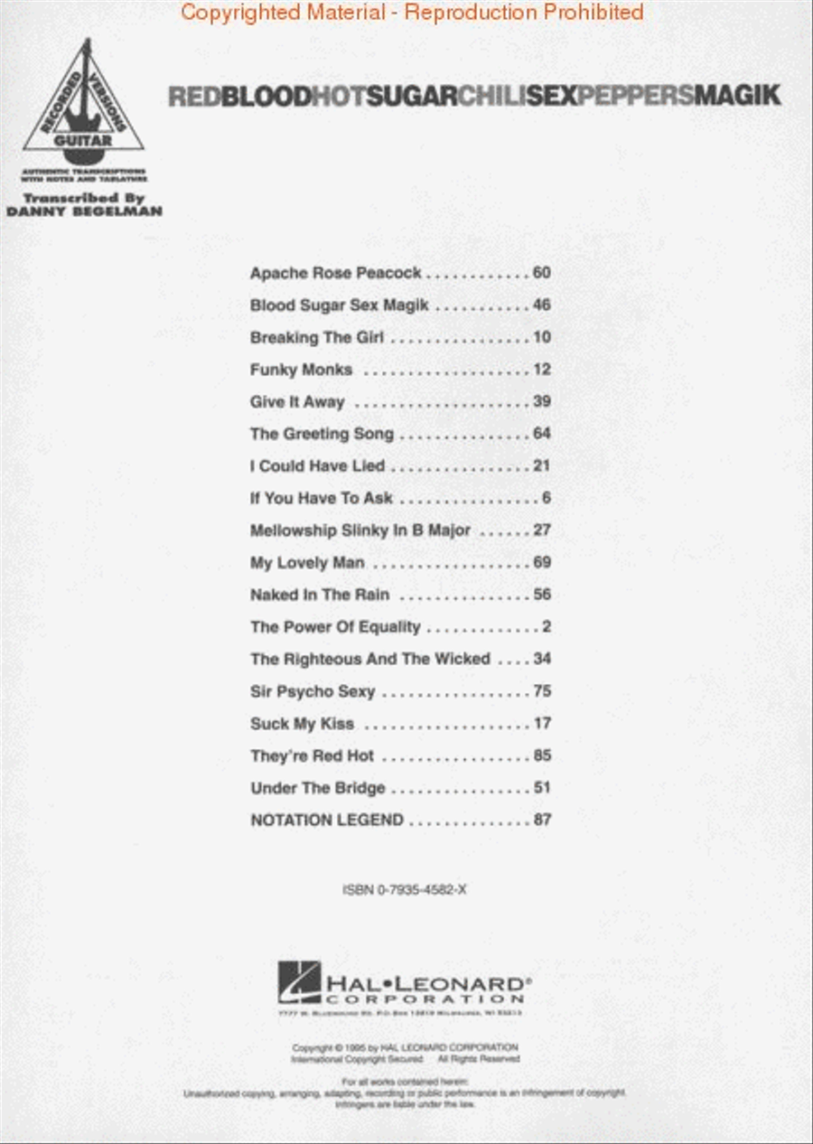 Red Hot Chili Peppers – Blood Sugar Sex Magik Electric Guitar scores gallery preview page 2