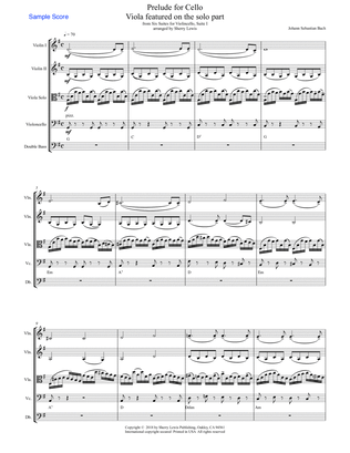 PRELUDE FROM CELLO SUITE NO. 1 by Bach String Quartet with Viola melody Intermediate Level