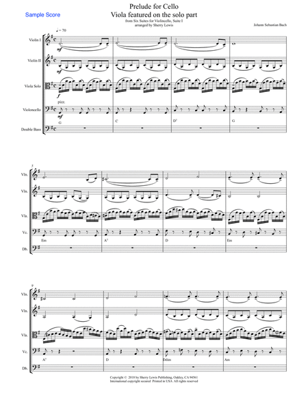 PRELUDE FROM CELLO SUITE NO. 1 by Bach String Quartet with Viola melody Intermediate Level image number null