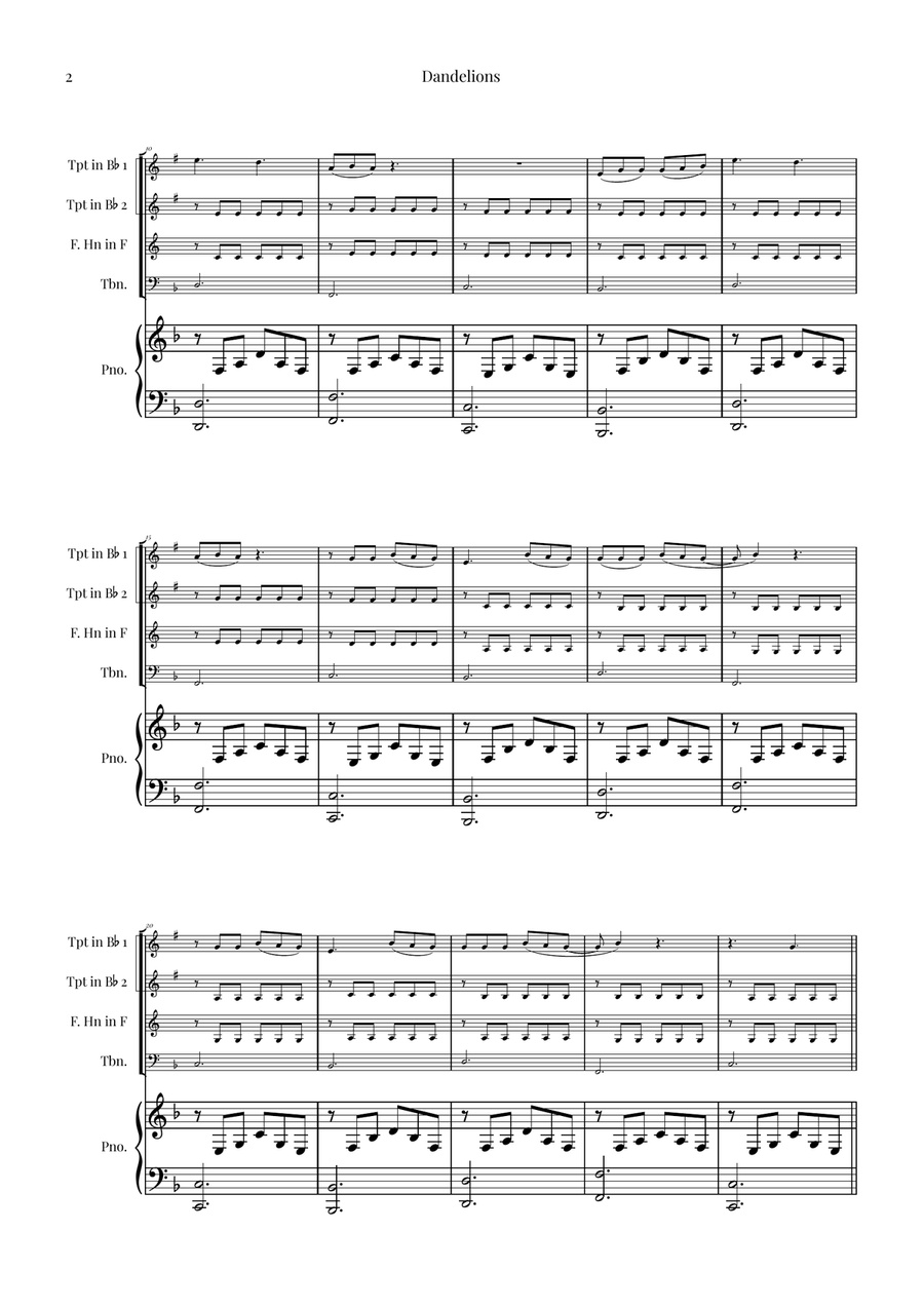 Dandelions Brass Quartet scores gallery preview page 2