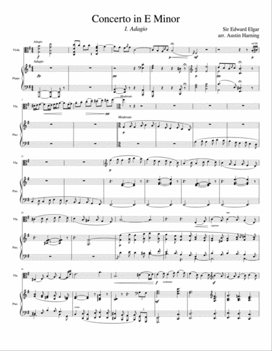 Elgar's Cello Concerto in E Minor, for Viola & Piano Viola scores gallery preview page 1