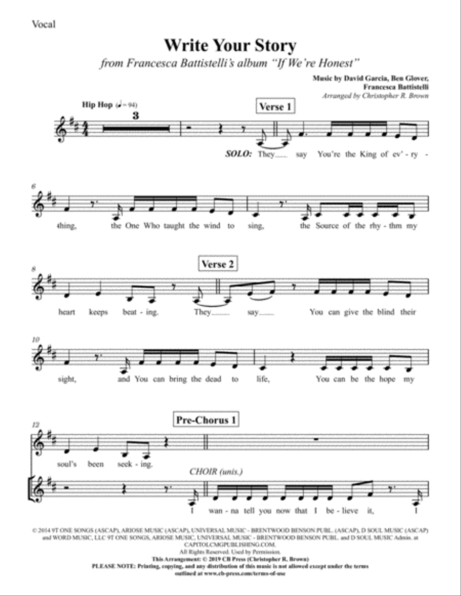 Write Your Story Unison Choir scores gallery preview page 1