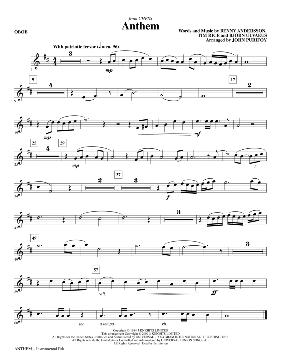Anthem (from Chess) - Oboe Choir scores gallery preview page 1
