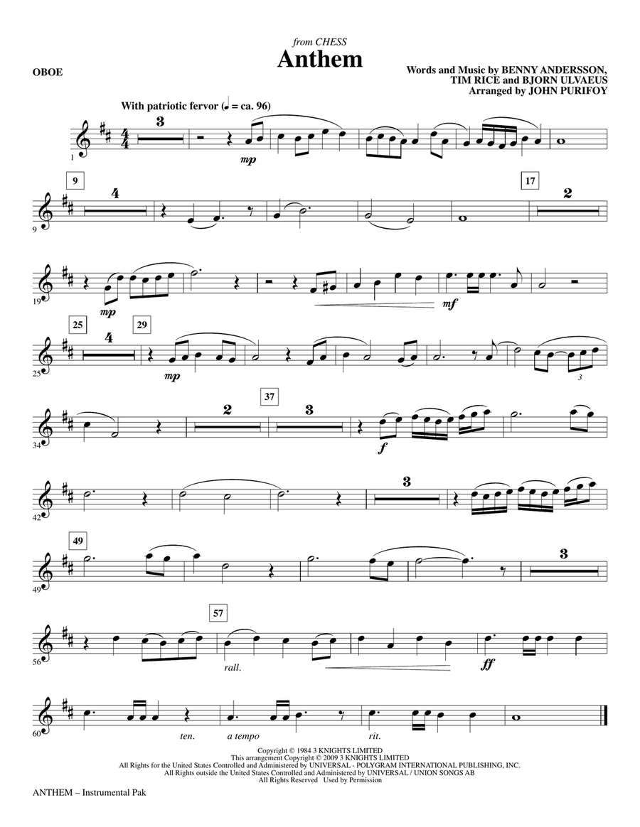 Anthem (from Chess) - Oboe