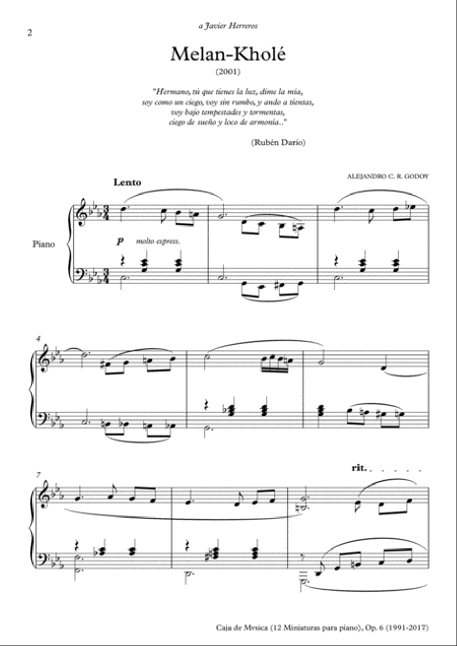 Caja de Mvsica, Op.6 (2017) 1. Melan-Kholé Piano Solo scores gallery preview page 2
