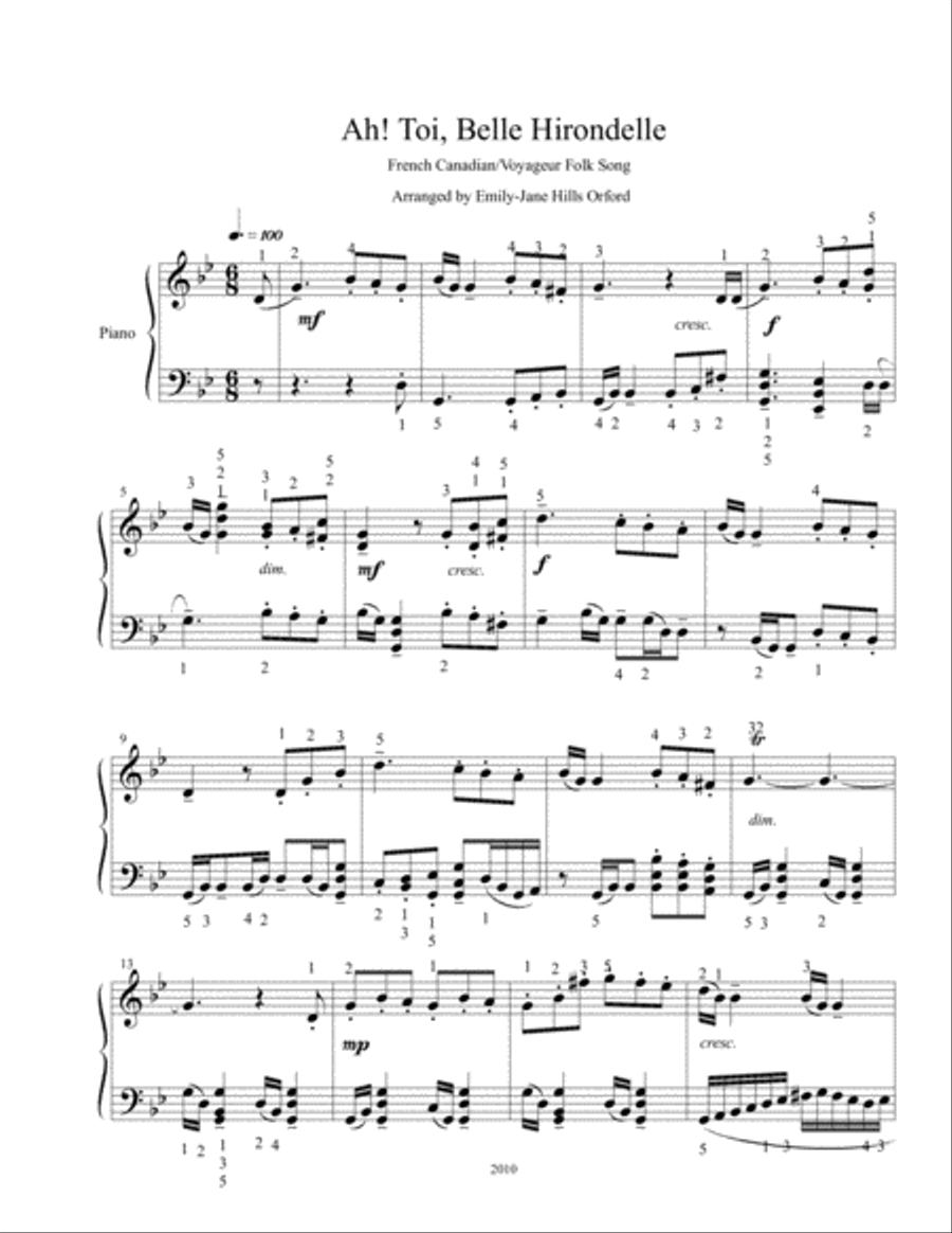 Ah! Toi, Belle Hirondelle Piano Solo scores gallery preview page 1