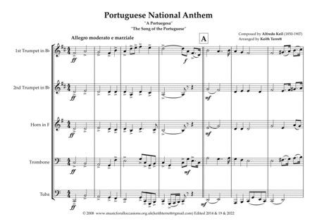 Portuguese National Anthem ''A Portuegesa'' for Brass Quintet (MFAO World National Anthem Series) image number null