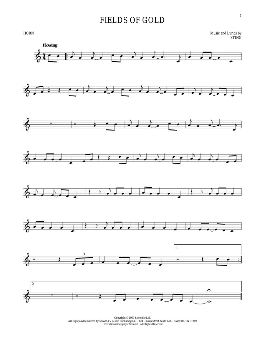 Fields Of Gold Horn Solo scores gallery preview page 1