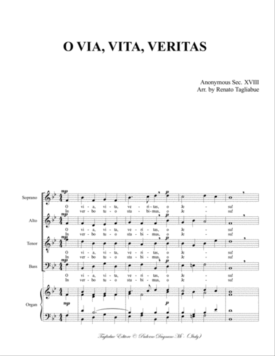O VIA, VITA, VERITAS - Arr. for SATB Choir and Organ 4-Part scores gallery preview page 2