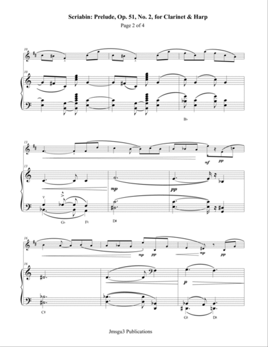 Scriabin: Prelude, Op. 51, No. 2 for Clarinet & Harp Chamber Music scores gallery preview page 2