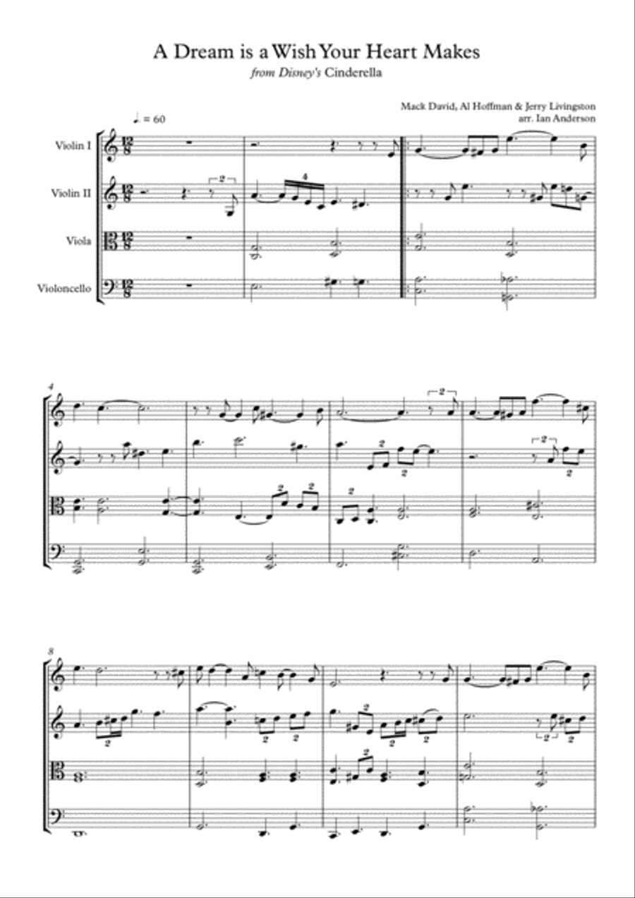 A Dream Is A Wish Your Heart Makes String Quartet scores gallery preview page 1