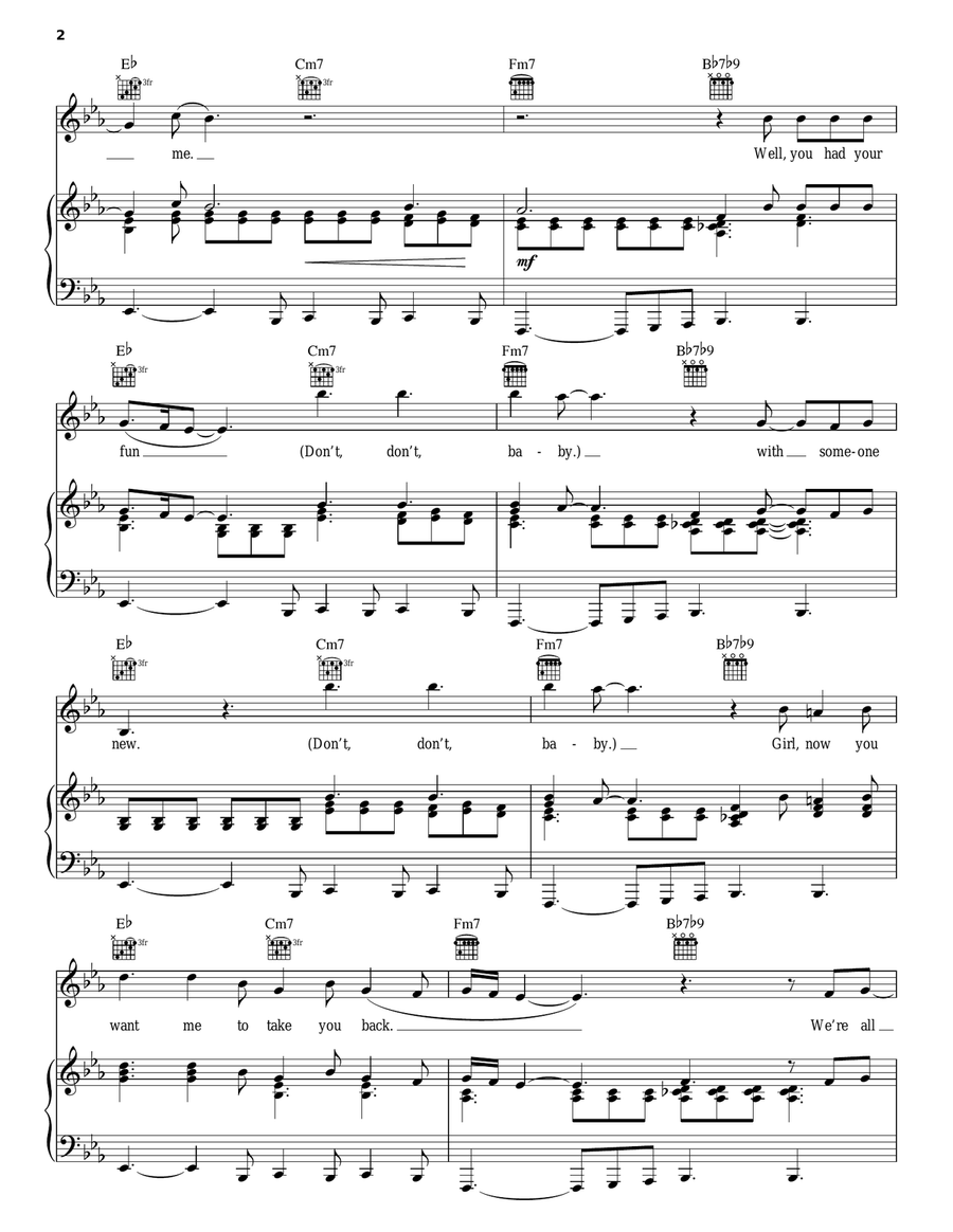Cry For Me Piano, Vocal, Guitar scores gallery preview page 2