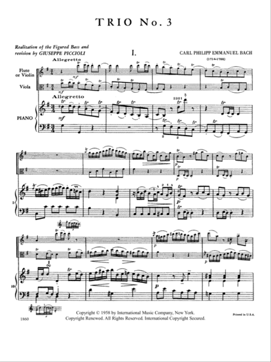 Trio No. 3 in G major for Flute, Clarinet & Piano or Flute (Violin), Viola & Piano