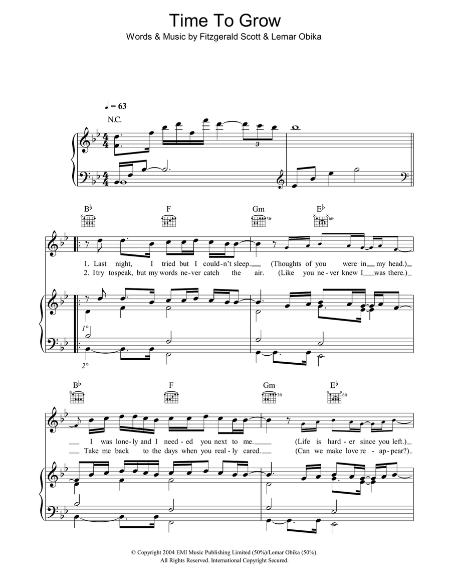 Time To Grow Piano, Vocal, Guitar scores gallery preview page 1