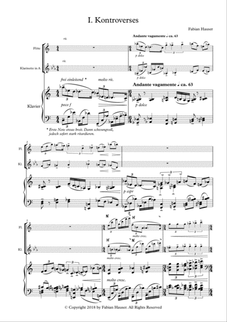 Stilbrüche, Trio for Flute with Piccoloflute, Clarinet in A and Piano Small Ensemble scores gallery preview page 2