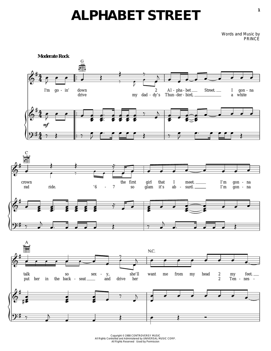 Alphabet Street Piano, Vocal, Guitar scores gallery preview page 1