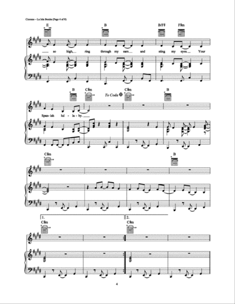 La Isla Bonita Piano, Vocal, Guitar scores gallery preview page 4