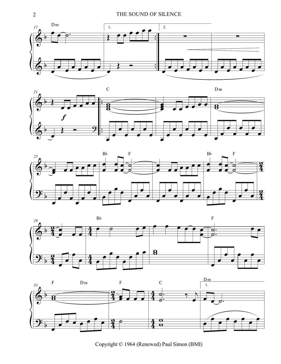 The Sound Of Silence The Sound Of Silence Piano Solo scores gallery preview page 2