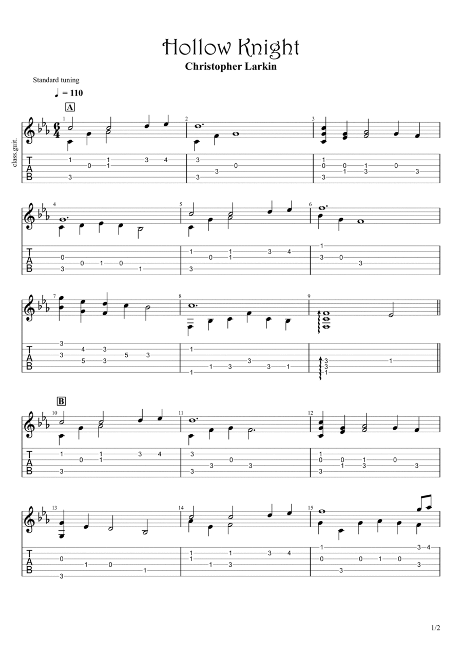 Hollow Knight Guitar Tablature scores gallery preview page 1