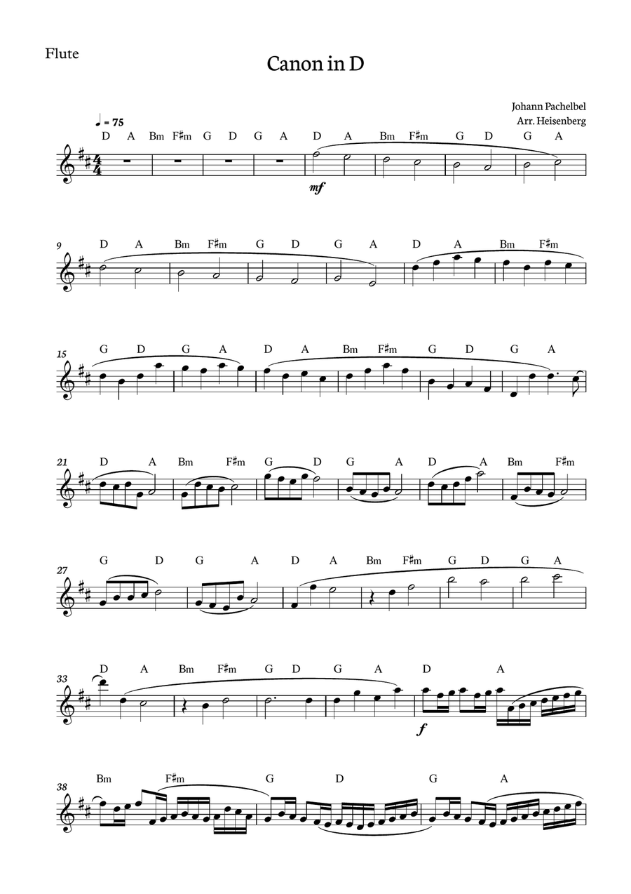 Canon in D - Johann Pachelbel for Woodwind Quintet with chords. Woodwind Quintet scores gallery preview page 5