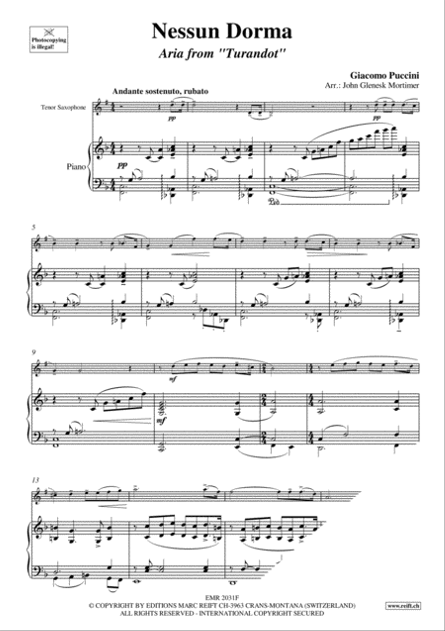 Nessun Dorma Tenor Saxophone scores gallery preview page 3