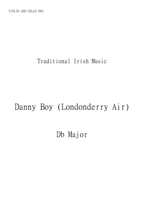 Danny Boy (Londonderry Air) for Cello and Violin Duo in Db major. Early Intermediate.