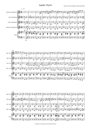 Jupiter Hymn for Saxophone Quartet