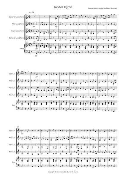 Jupiter Hymn for Saxophone Quartet image number null