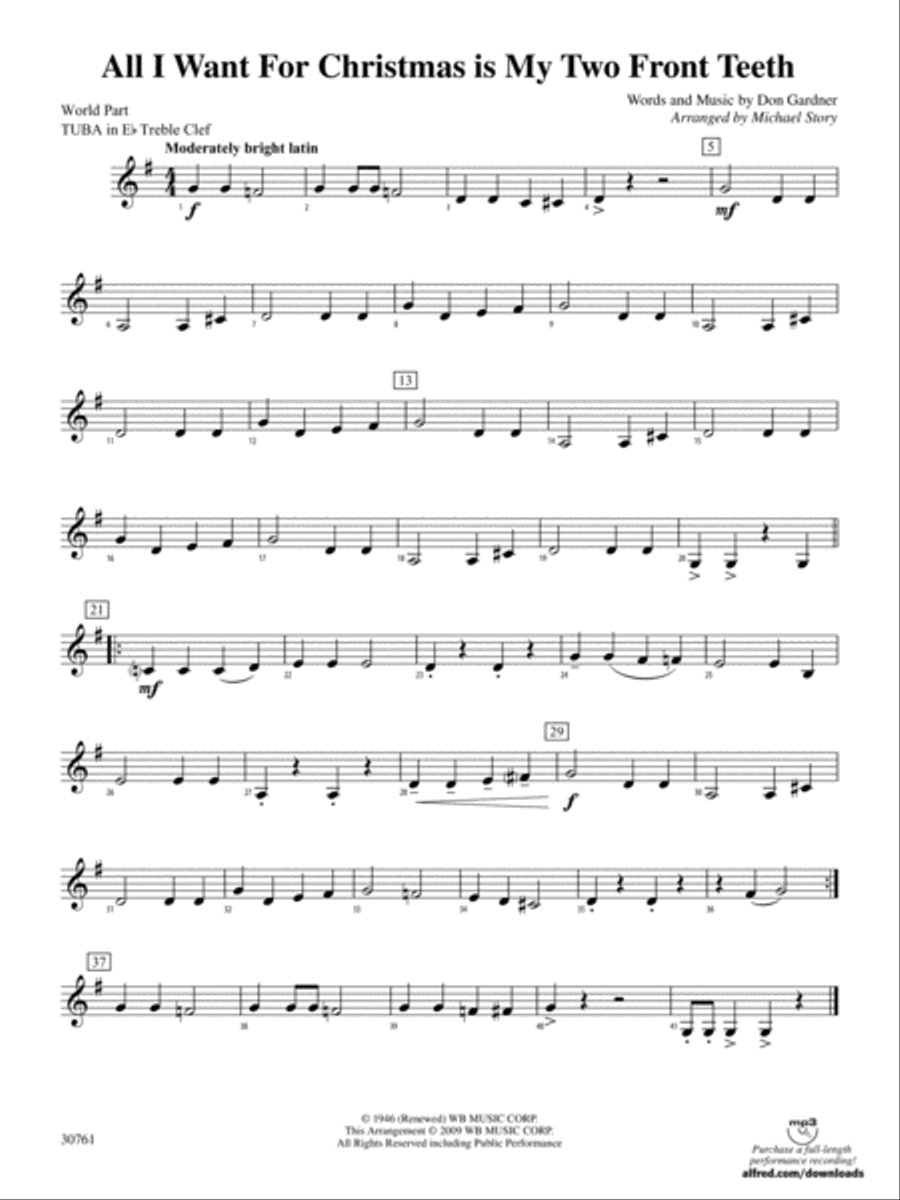 All I Want for Christmas Is My Two Front Teeth: (World Part) E-flat Tuba T.C. Concert Band scores gallery preview page 1