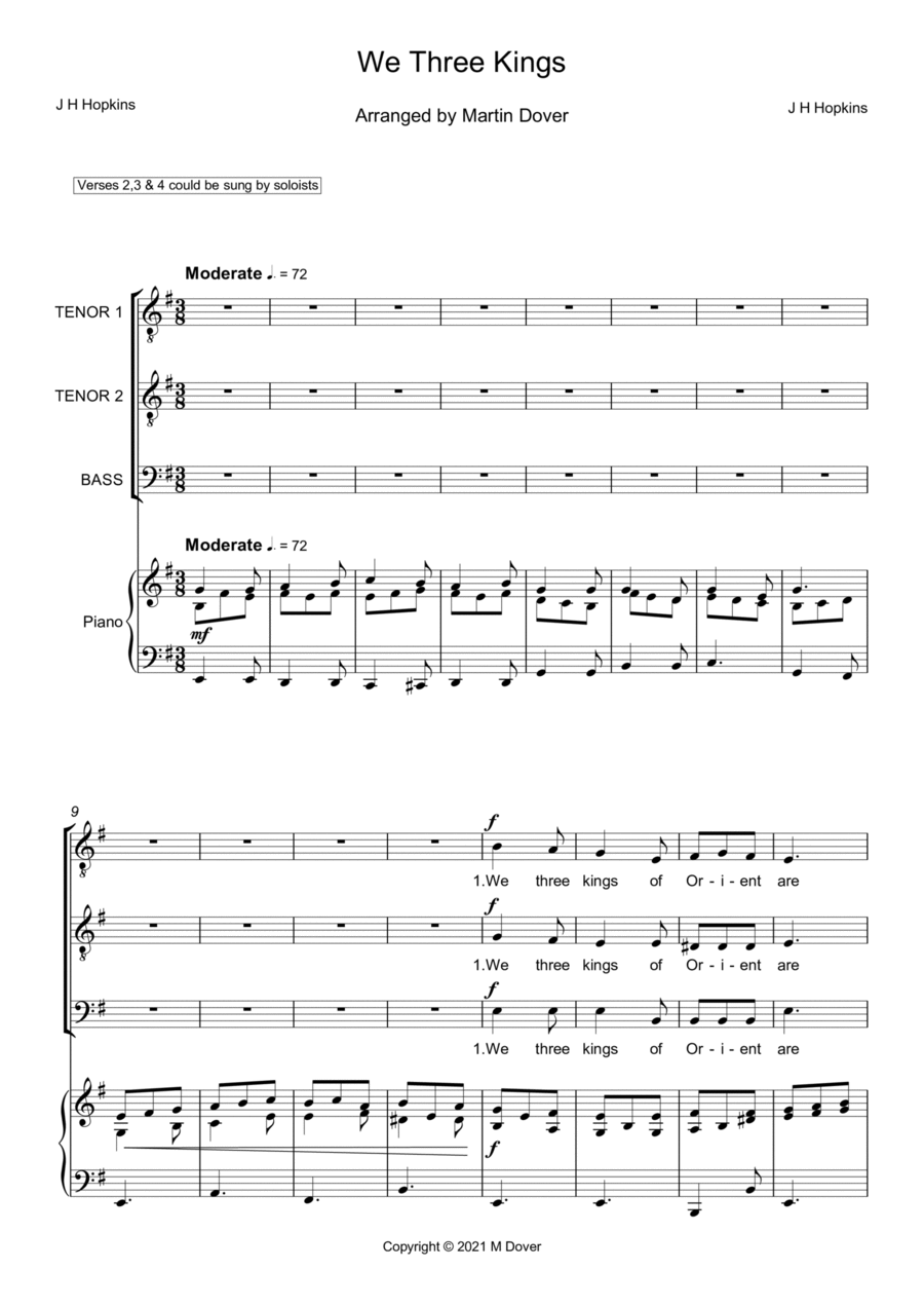 We Three Kings of Orient are - Three part choir (TTB) - Lower Voices TTB scores gallery preview page 1