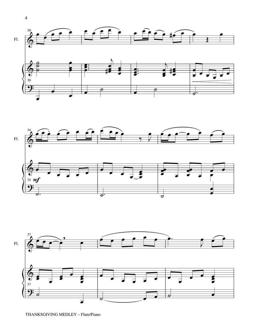 THANKSGIVING MEDLEY (Flute/Piano and Solo Flute Part) Flute Solo scores gallery preview page 4