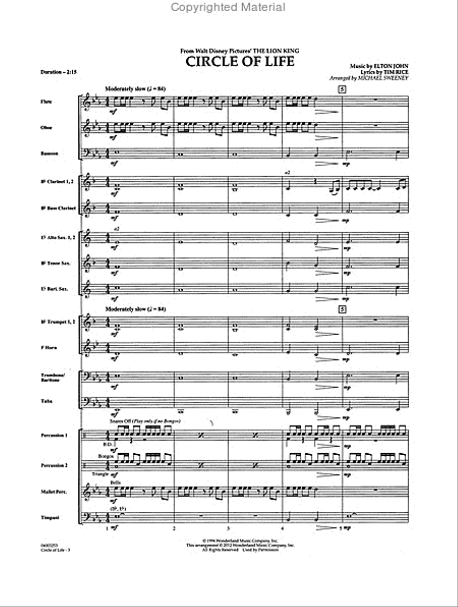 Circle of Life (from The Lion King) Concert Band scores gallery preview page 2