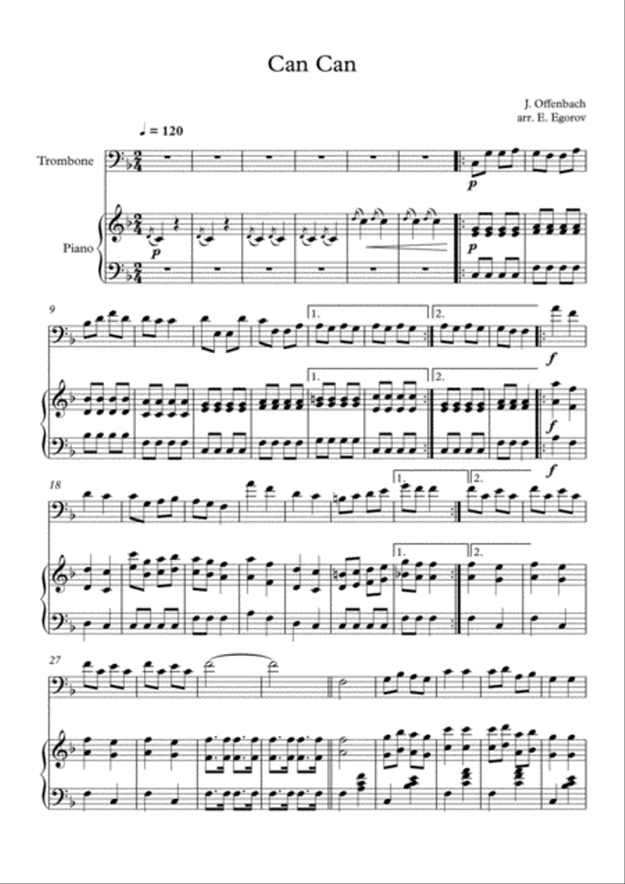 Can Can, Jacques Offenbach, For Trombone & Piano Piano Accompaniment scores gallery preview page 2