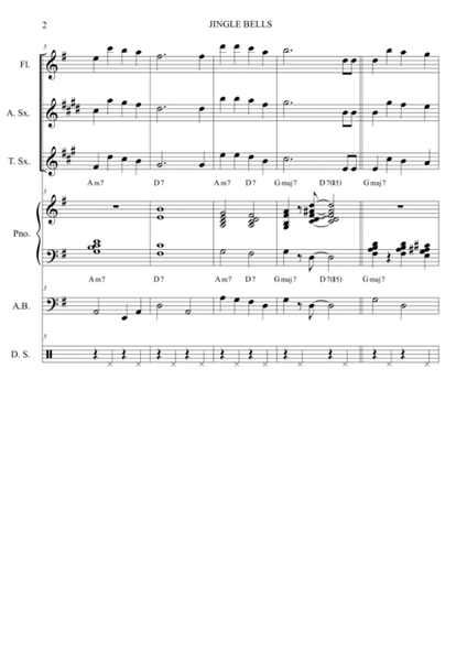 Jingle Bells - Jazz Version Series - Score and Parts ( Flute, Alto Sax, Tenor Sax, Piano, Bass and D
