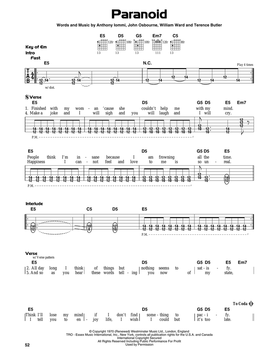 Paranoid Paranoid Electric Guitar scores gallery preview page 1