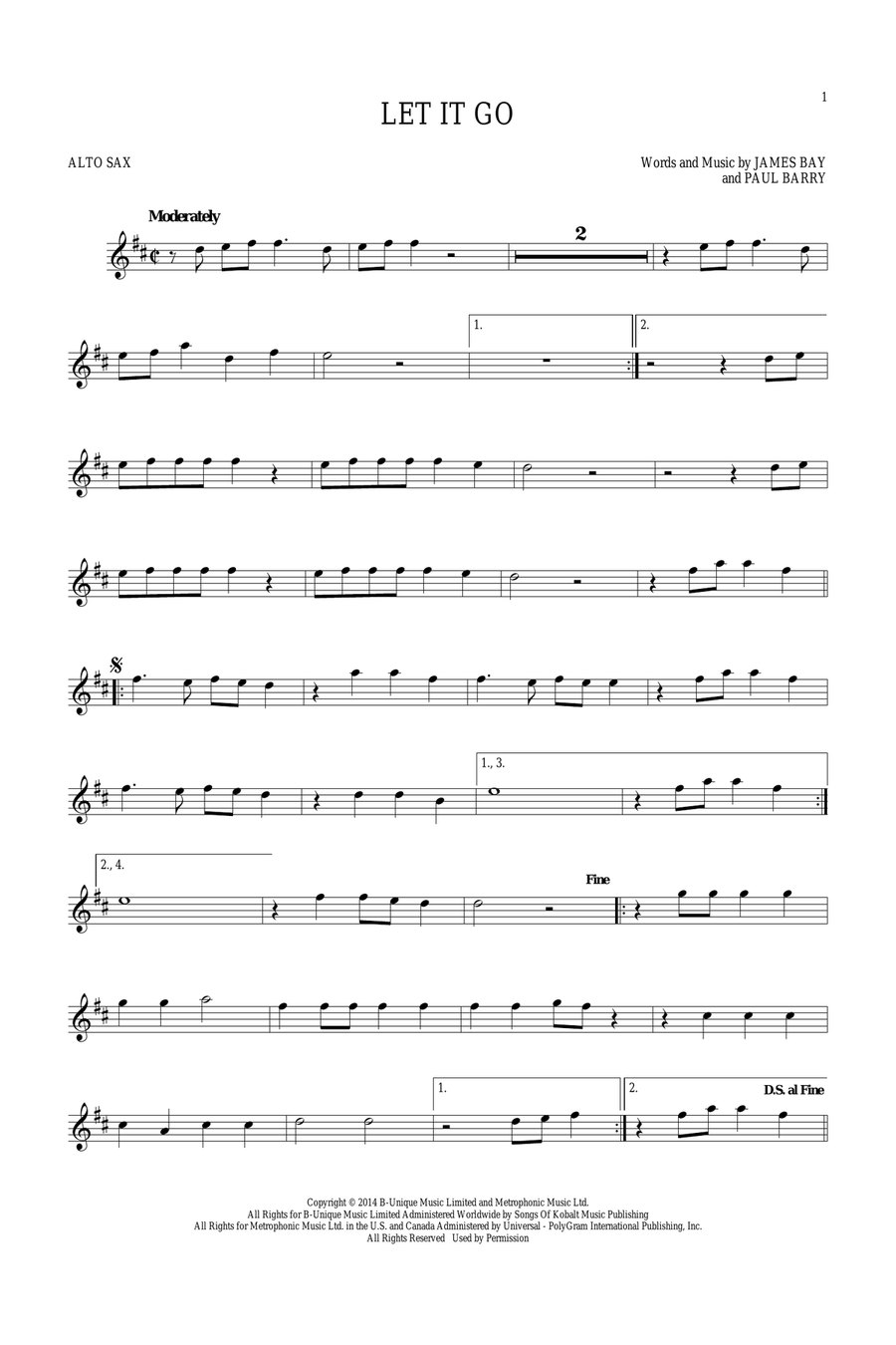 Let It Go Alto Saxophone scores gallery preview page 1