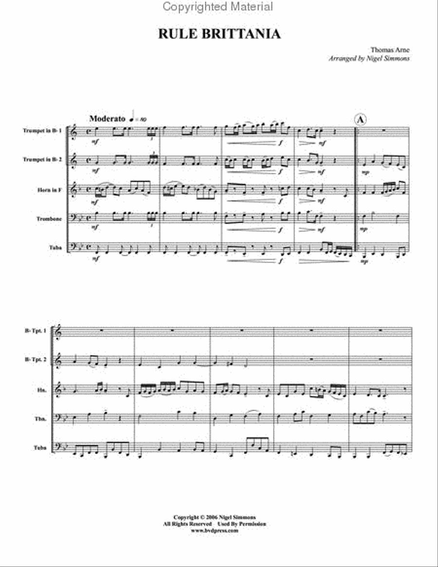 Rule Brittania Brass Quintet scores gallery preview page 2