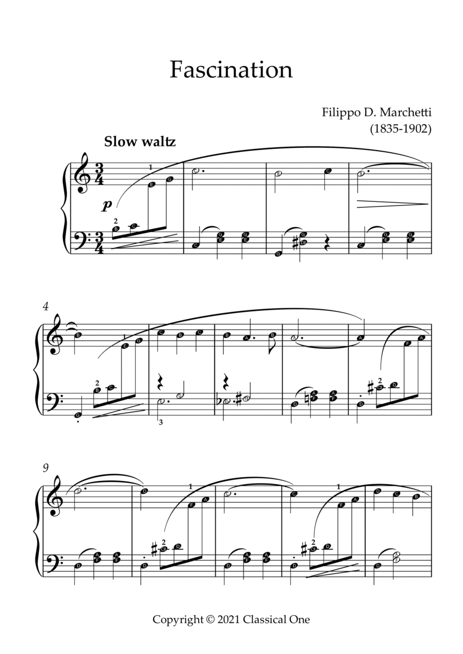 Marchetti - Fascination(With Note name) Easy Piano scores gallery preview page 1