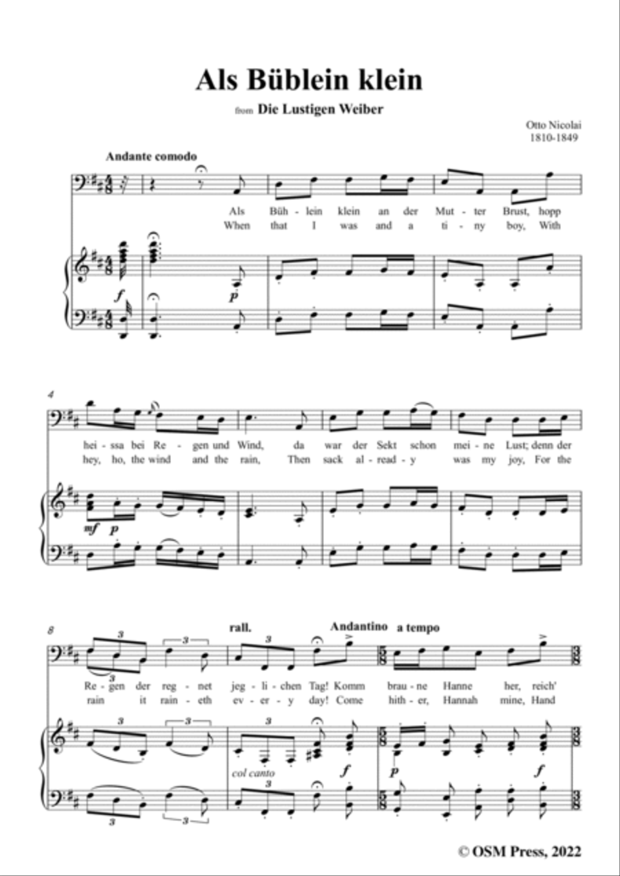Nicolai-Als Bublein klein,in D Major,from Die Lustigen Weiber,for Voice and Piano Voice Solo scores gallery preview page 3
